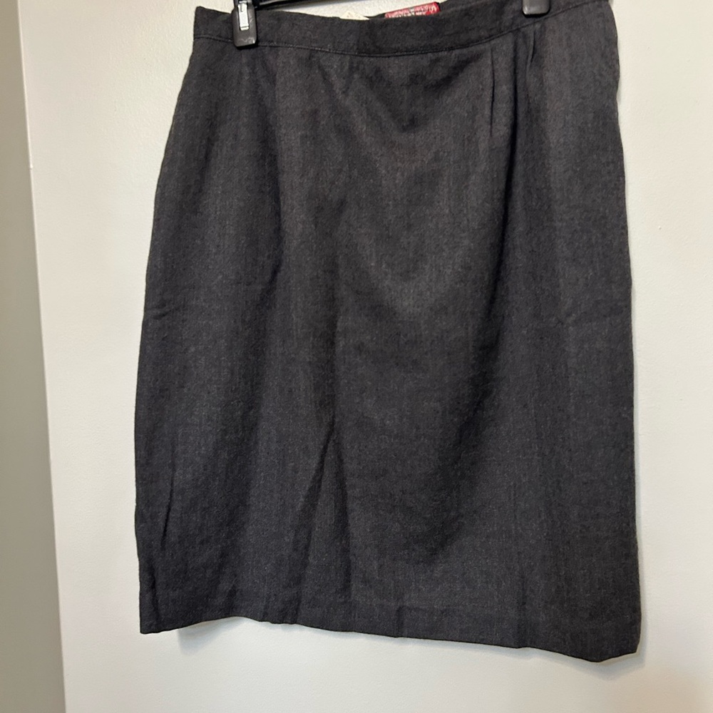 Prestwyck‎ Skirt 100% Wool 14 Vintage Gray Pencil Skirt Midi Button Detail USA